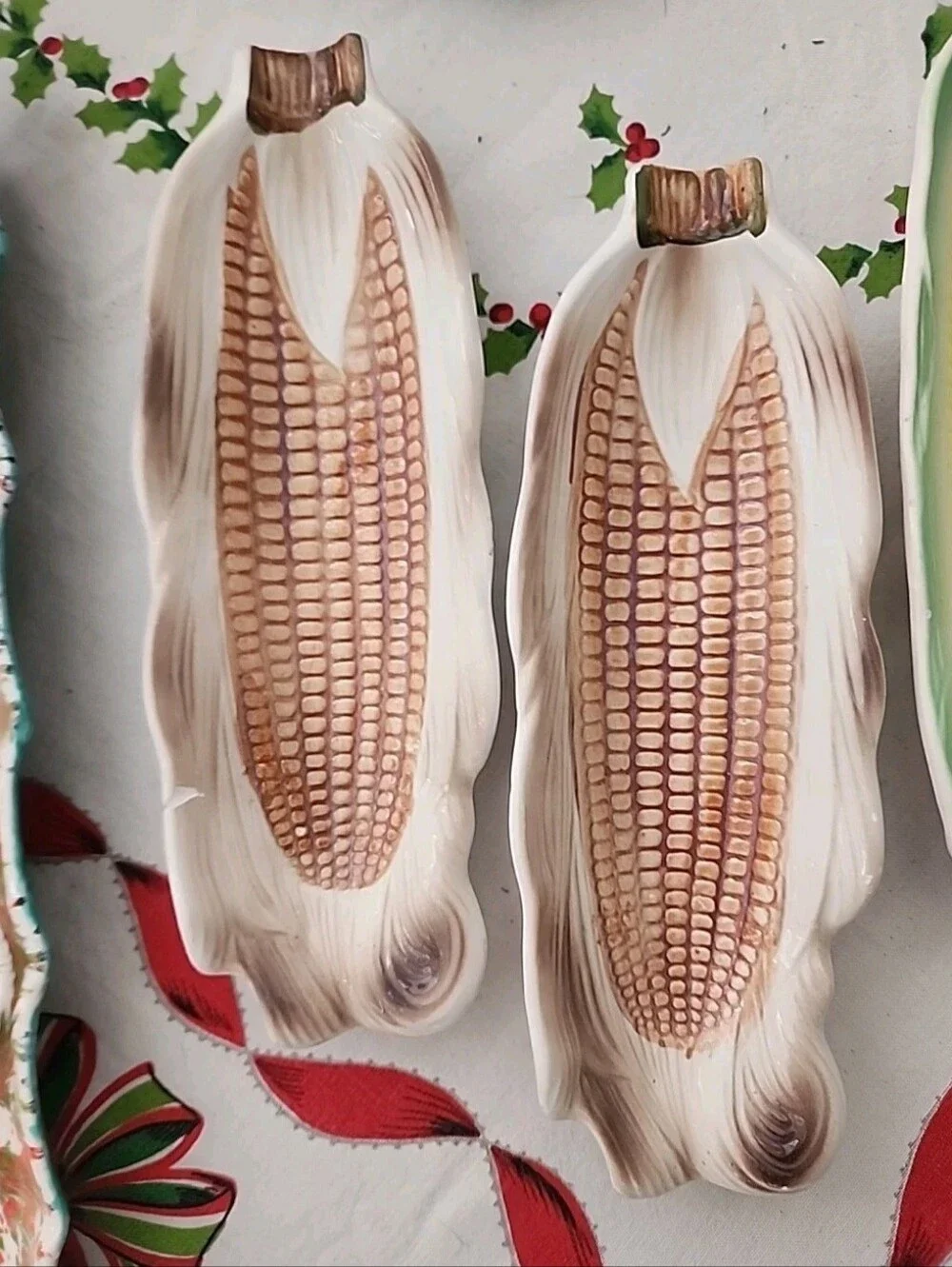 Vintage 1950s Corn on the Cob Dishes Ceramic Holders Set of Four